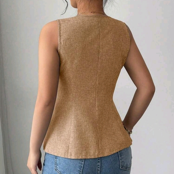 Women's V-Neck Slim Fit Front Gold Rose Button Decor Camisole - Picture 2 of 6